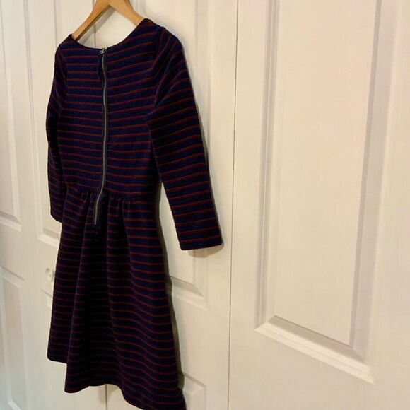 Anthropologie Maeve Navy Blue Striped Brenna Fit Flare Dress Sz 2 - Picture 11 of 13